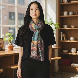 Vintage Colorful Abstract Landscape Art Print Rectangle Scarf